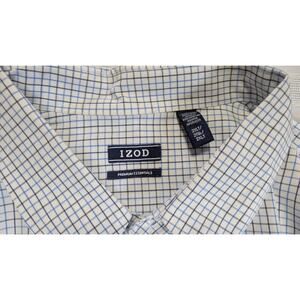 IZOD Premium Essentials Men’s 2XLT Long Sleeve White Blue Gray Check Cotton